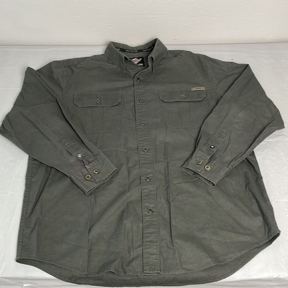 Harley Davidson XL Linen Blend Gray long sleeve shirt embroidered 99046-13vm